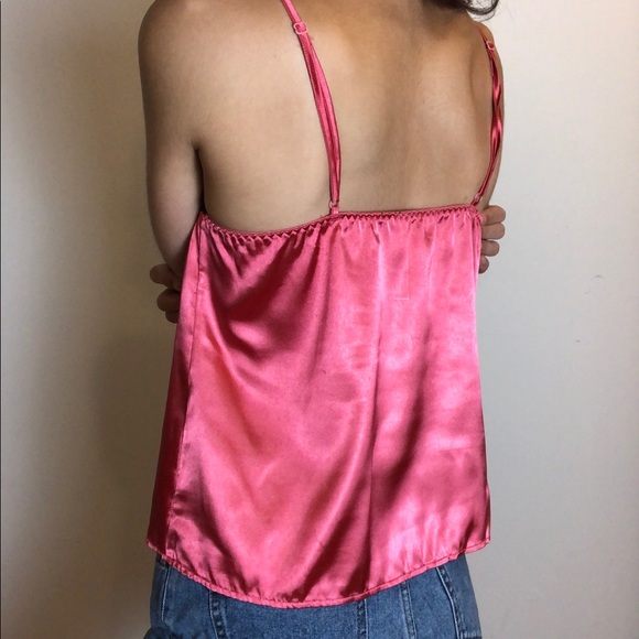 Hot Pink Black Lace Spaghetti Strap Silky Tank Top! - Picture 2 of 6